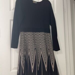 Taylor Black and Cream A-Line Long Sleeve Cocktail Dress